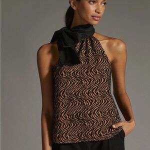 Anthropologie Sunday in Brooklyn Jacquard Halter Top Black Brown , Sz XS, NWT
